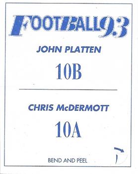 1993 Select AFL Stickers #10 Chris McDermott / John Platten Back